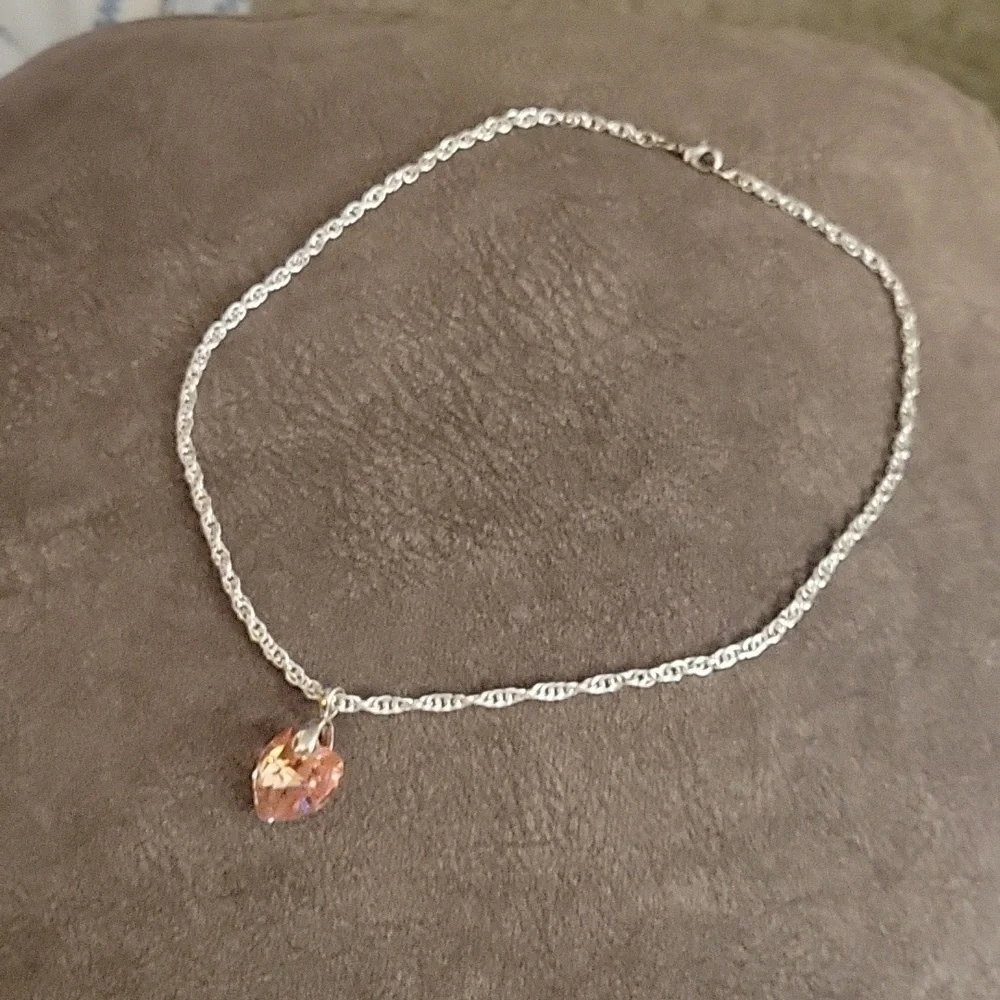 Pink Crystal Prism Heart Coquette Valentine's Pendant Chain Necklace